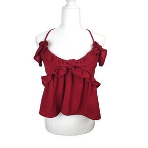Romeo + Juliet Couture Red Ruffle Front Spaghetti Strap Crop Top Size Small